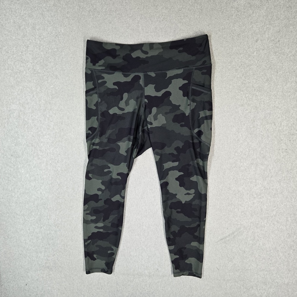 Old Navy Women Activewear Pants XL Green Camo Powersoft Leggings High Rise 24"